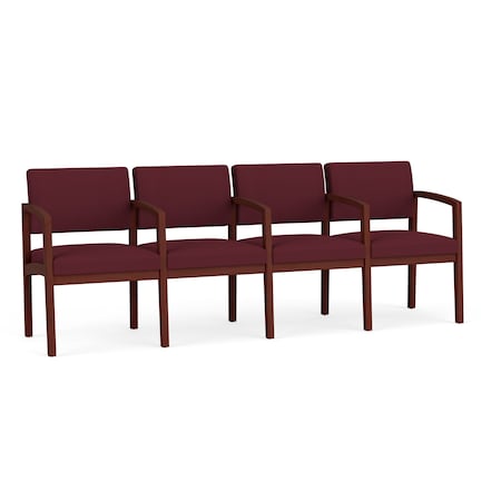 Lenox Wood 4 Seat Tandem Seating Wood Frame, Mahogany, OH Wine Upholstery